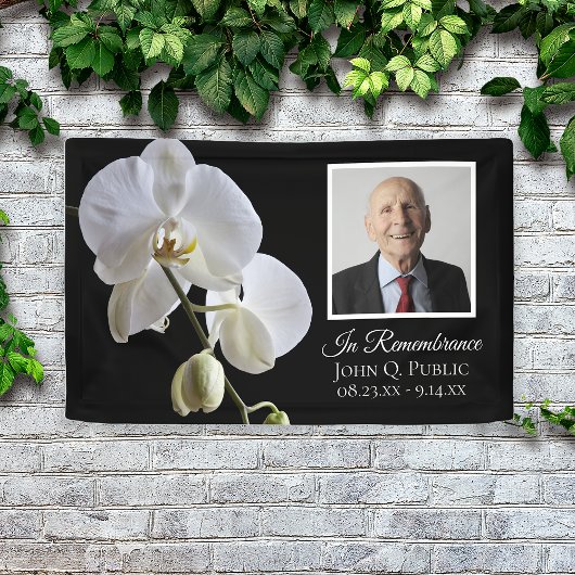 Witte Orchidee op Zwarte Viering van het Leven Beg Spandoek