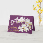  witte orchidee Paarse achtergrond Happy Birthday Kaart (Gele Bloem)