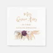 Witte Orchidee Paarse Roos Pampasgras Quinceañera Servet (Voorkant)