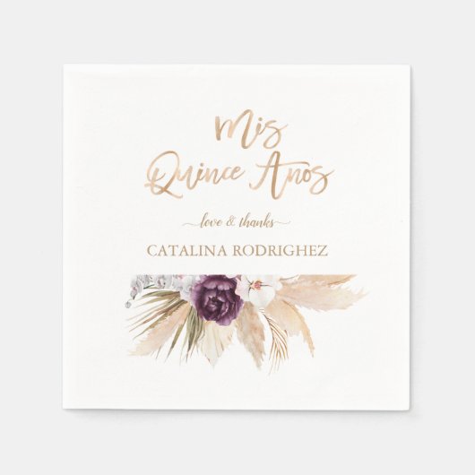 Witte Orchidee Paarse Roos Pampasgras Quinceañera Servet (Voorkant)
