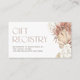 Witte orchidee palm verlaat Boho Baby shower regis Informatiekaartje