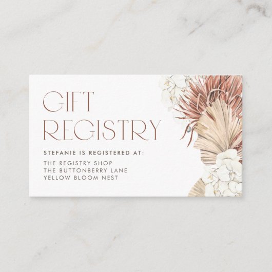 Witte orchidee palm verlaat Boho Baby shower regis Informatiekaartje (Voorkant)