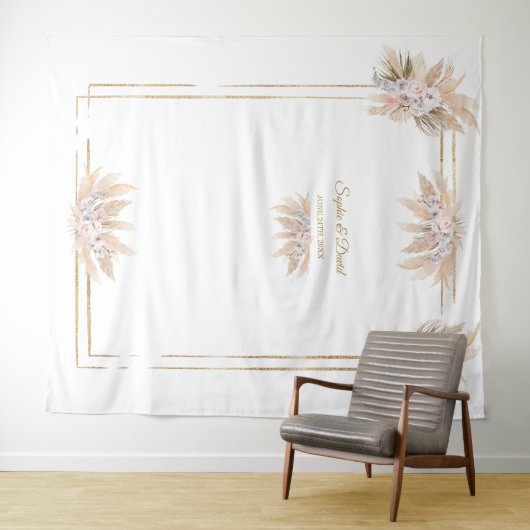 Witte Orchidee Roos Pampas Gras Foto Booth Huwelij Wandkleed (In Situ (horizontaal))