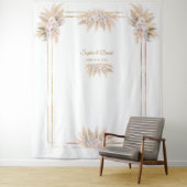 Witte Orchidee Roos Pampas Gras Foto Booth Huwelij Wandkleed (In situ)