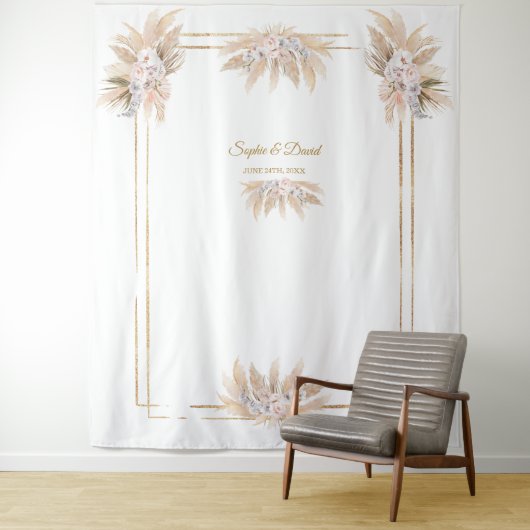 Witte Orchidee Roos Pampas Gras Foto Booth Huwelij Wandkleed (In situ)