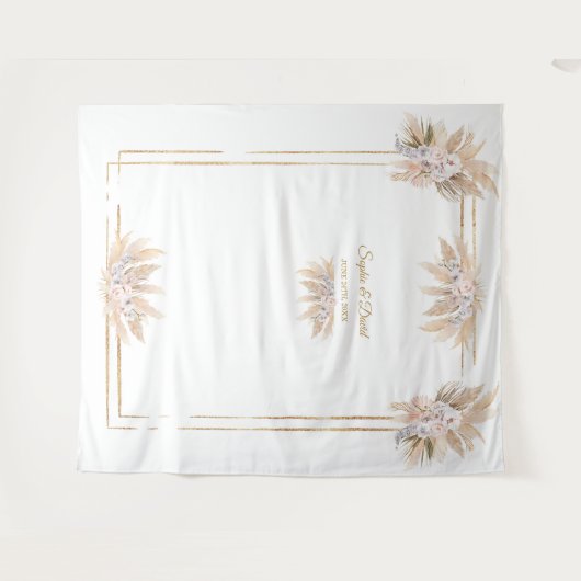 Witte Orchidee Roos Pampas Gras Fotohokje Bruiloft Wandkleed (Voorkant (horizontaal))