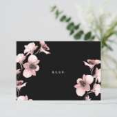 Witte Orchidee Roze Tint op Zwarte RSVP Kaart (Staand voorkant)