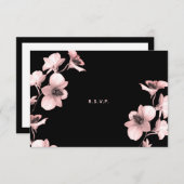 Witte Orchidee Roze Tint op Zwarte RSVP Kaart (Voorkant / Achterkant)