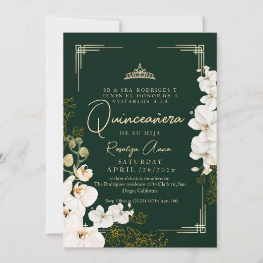 Witte Orchidee Smaragdgroene Prinses Quinceañera  Kaart (Voorkant)