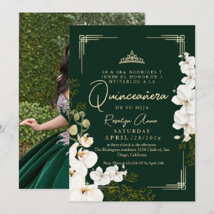 Witte Orchidee Smaragdgroene Prinses Quinceañera  Kaart