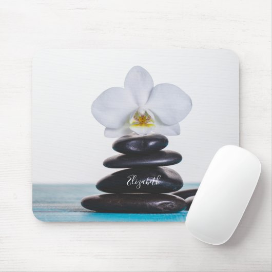 Witte Orchidee, Therapeut Zen Stones Muismat (Met muis)