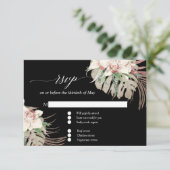Witte Orchidee Tropisch Blad Blush Zwarte Bloemen  RSVP Kaartje (Staand voorkant)
