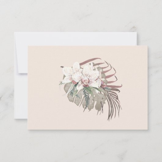 Witte Orchidee Tropisch Blad Blush Zwarte Bloemen  RSVP Kaartje (Achterkant)