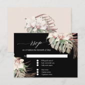 Witte Orchidee Tropisch Blad Blush Zwarte Bloemen  RSVP Kaartje (Voorkant / Achterkant)
