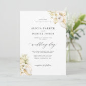 Witte orchidee tropische papegaaien elegante bruil kaart (Staand voorkant)