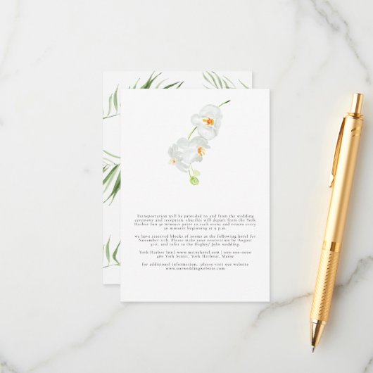 witte orchidee | Verticale bruiloft details Informatiekaartje (Voorkant / Achterkant in situ)