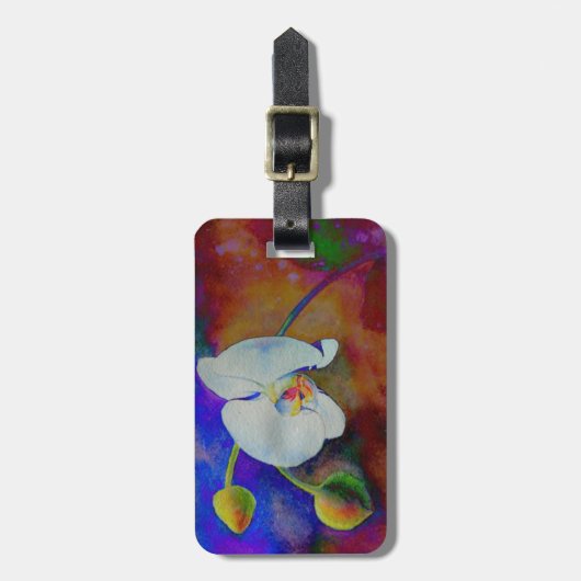 Witte orchidee waterverf schilderij bagagelabel (Voorkant verticaal)