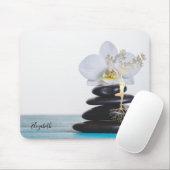 Witte Orchidee,Zen Stenen,Gouden Boom Silhouet Muismat (Met muis)