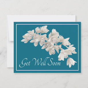 Witte Orchideeën Blauwe Achtergrond Beterschap Briefkaart