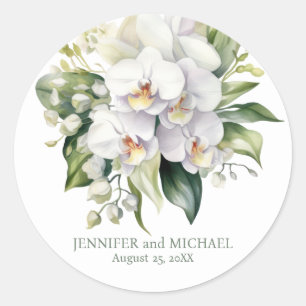 Witte Orchideeën Bloem Bloemige Bruiloft Ronde Sticker
