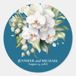 Witte Orchideeën Bloemen Bloemen Huwelijk Ronde Sticker