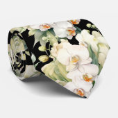 Witte Orchideeën Bloemen Das (Opgerold)