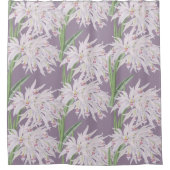 Witte Orchideeën Bloemen op Paarse Douchegordijn (Voorkant)