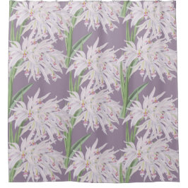 Witte Orchideeën Bloemen op Paarse Douchegordijn