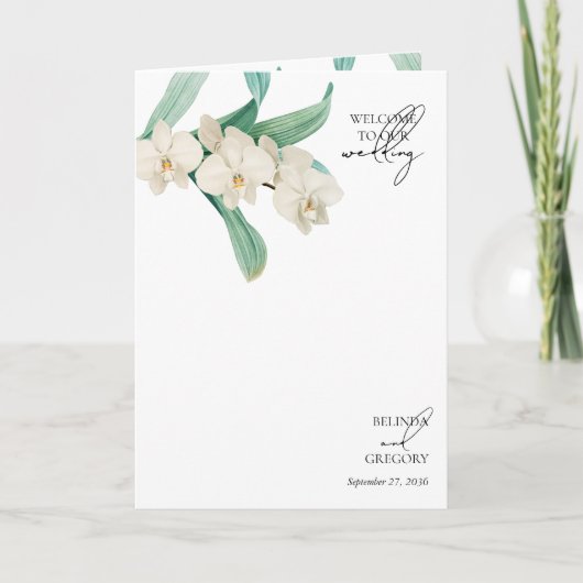 Witte Orchideeën Bloemige Huwelijksvolgorde Programma (Voorkant)
