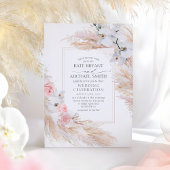 Witte orchideeën Blush Rozen en Pampas Grass Weddi Kaart