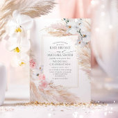 Witte orchideeën Blush Rozen en Pampas Grass Weddi Kaart