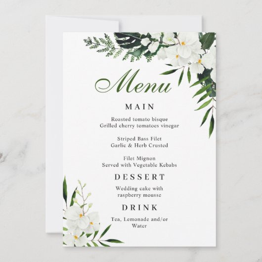 Witte orchideeën Bohemian Wedingnummer Kaart (Achterkant)