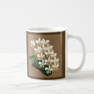 Witte orchideeën botanische afdrukken, Tan achterg Koffiemok