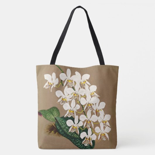 Witte orchideeën botanische afdrukken, Tan achterg Tote Bag (Achterkant)