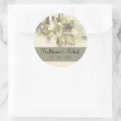 Witte orchideeën bruiloft bewaar de datum1 ronde sticker (Tas)