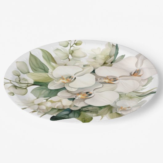 Witte orchideeën bruiloft papieren bordje (Gekanteld)