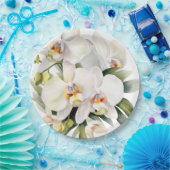 Witte orchideeën bruiloft papieren bordje (Feest)