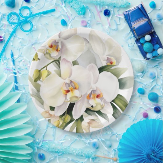 Witte orchideeën bruiloft papieren bordje (Feest)