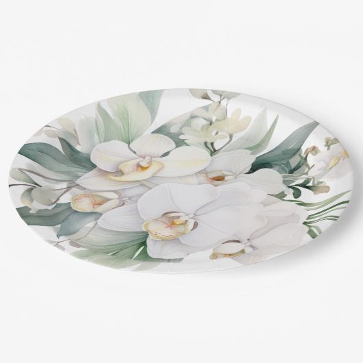 Witte orchideeën bruiloft papieren bordje (Gekanteld)