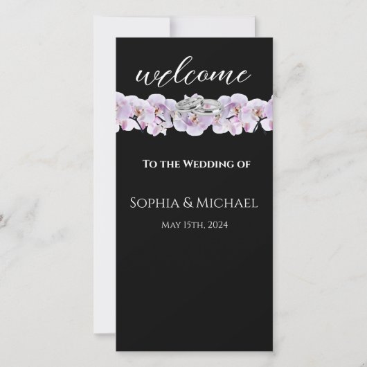 witte orchideeën-bruiloft ringen-bruiloft programm (Voorkant)