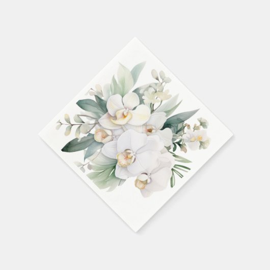 Witte orchideeën bruiloft servet (Hoek)