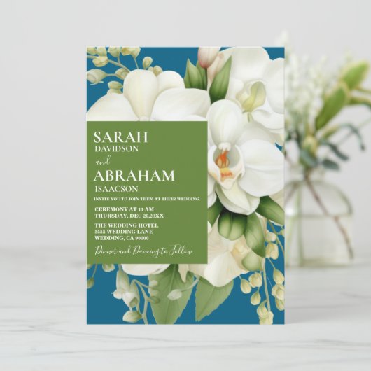 Witte Orchideeën bruiloft uitnodiging (Staand voorkant)