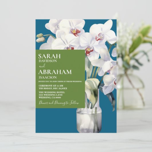 Witte Orchideeën bruiloft uitnodiging (Staand voorkant)