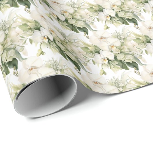 Witte orchideeën cadeaupapier (Rol Hoek)