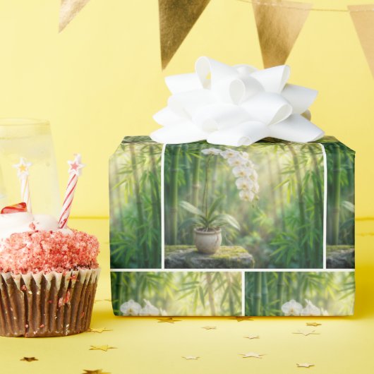 Witte orchideeën en bamboebos cadeaupapier (Verjaardagsfeest)