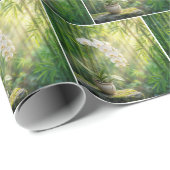 Witte orchideeën en bamboebos cadeaupapier (Rol Hoek)