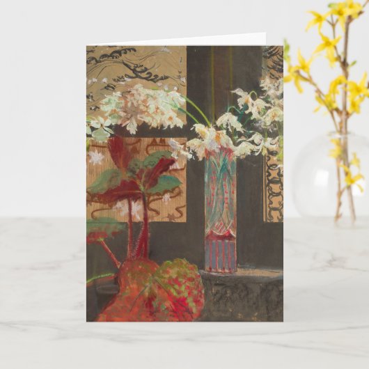 Witte orchideeën en een pioen | Leon Wyczółkowski Kaart (Gele Bloem)