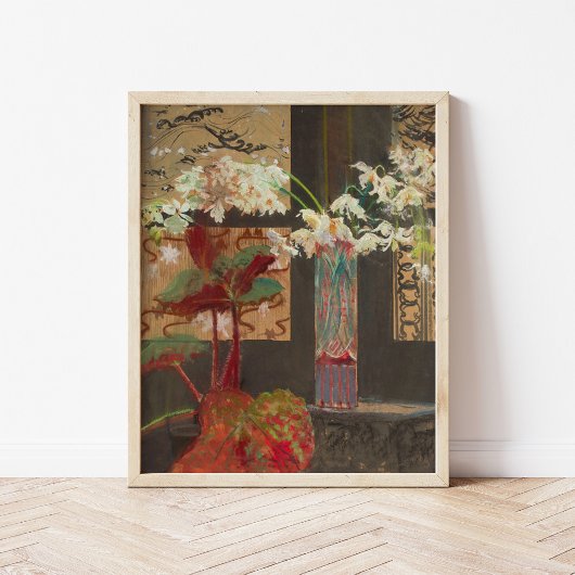 Witte orchideeën en een pioen | Leon Wyczółkowski Poster