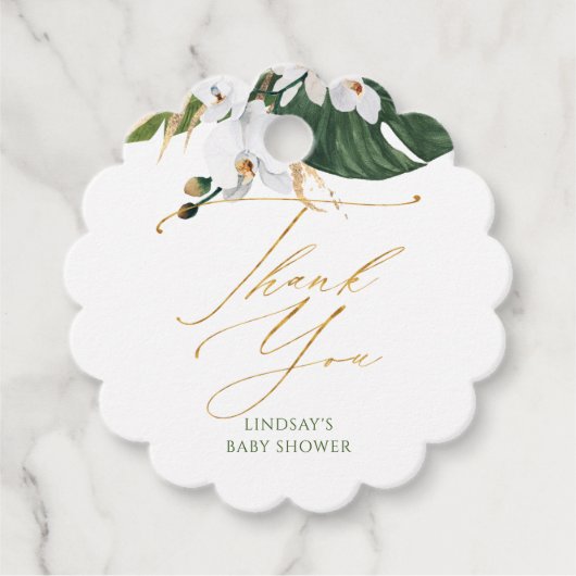 Witte Orchideeën en Palm Leaf Baby shower Dank u Bedankjes Labels (Voorkant)
