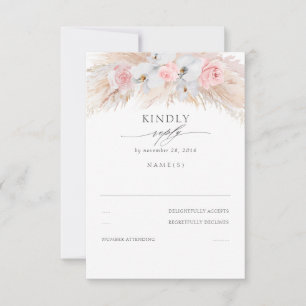 Witte orchideeën en roze rozen pampas bruiloft RSV RSVP Kaartje